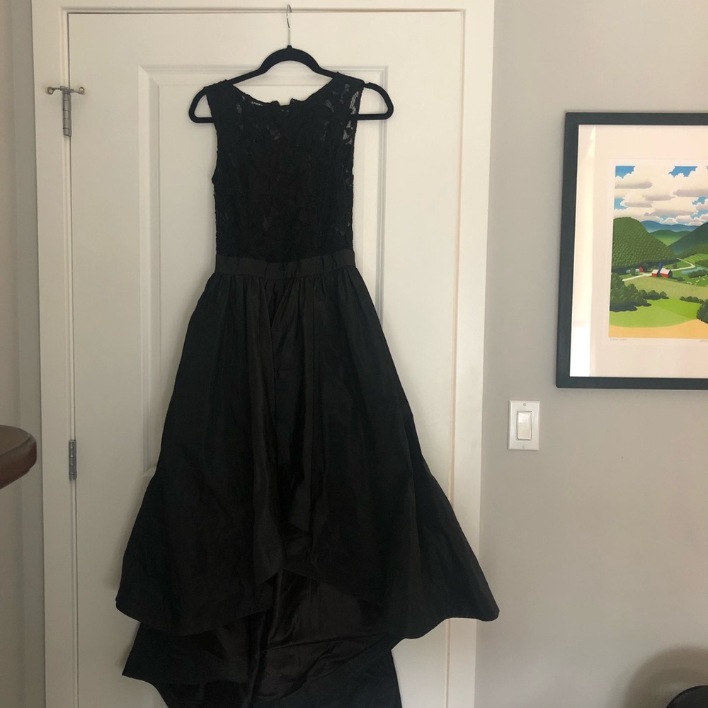 Bebe Black asymmetrical lace gown with bra